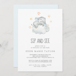 Invitación El niño pequeño elefante que duerme siesta y mira