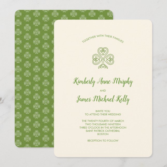 Invitación El no celta Shamrock Boda Ivory (Anverso / Reverso)