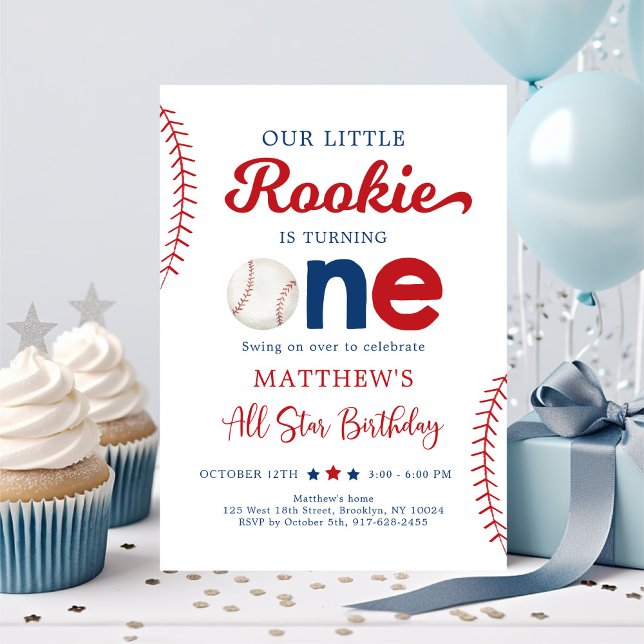 Invitación El novato vuelve un primer cumpleaños de béisbol (Subido por el creador)