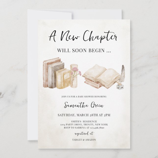Invitación El nuevo capítulo comenzará pronto Baby Shower (Anverso)