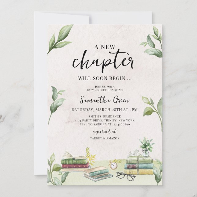 Invitación El nuevo capítulo comenzará pronto Baby Shower (Anverso)