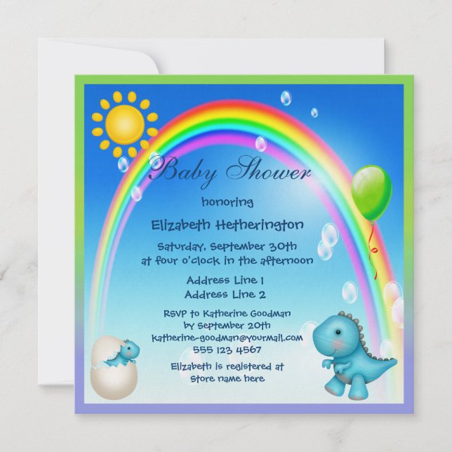 Invitación El nuevo dinosaurio Rainbow Baby Shower (Anverso)