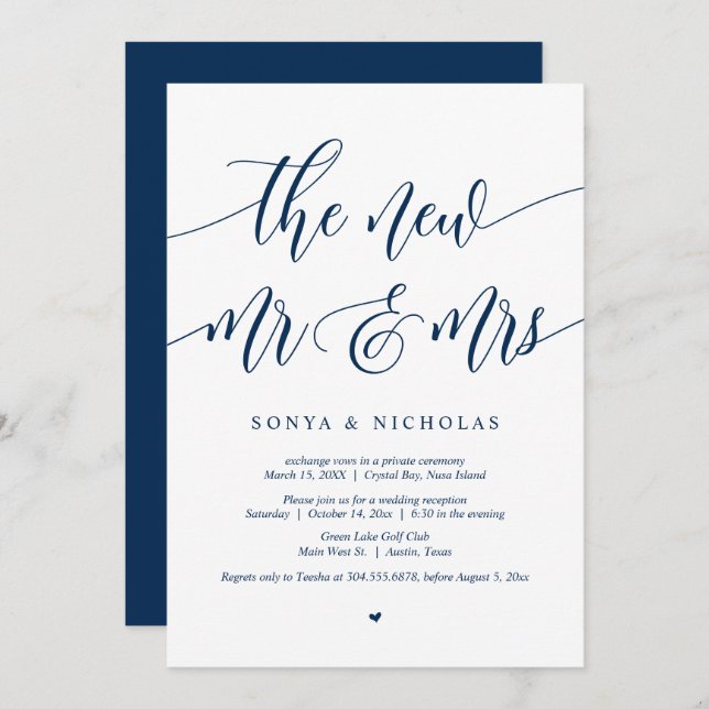 Invitación El nuevo Sr. y la Sra., Boda Elopement Fiesta Invi (Anverso / Reverso)