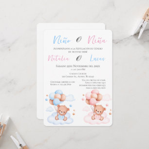 Invitación El o ella azul o rosado género revela la invitació