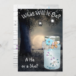 Invitación Él o ella, Baby Shower Género revelan libélula