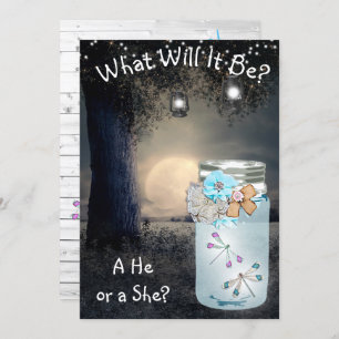 Invitación Él o ella, Baby Shower Género revelan libélula