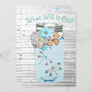 Invitación Él o ella, Baby Shower Género revelan libélula