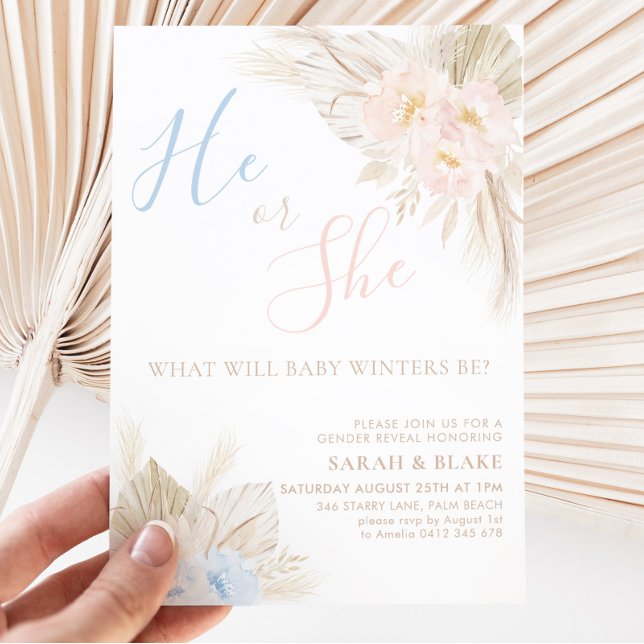 Invitación Él O Ella Boho Revelación De Género Azul Rosa (Subido por el creador)