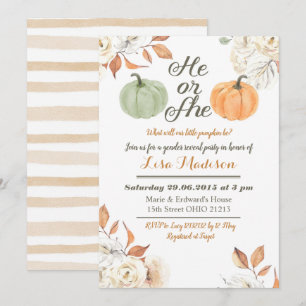 Invitación Él o Ella Calabaza otoño Revelación de género invi