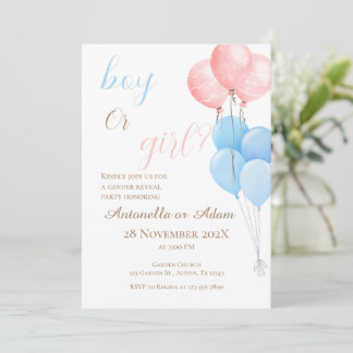 Invitación Él o Ella con Globos Revelación de Género I