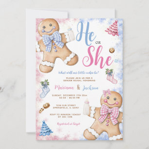 Invitación Él o Ella Galletas De Jengibre Divertidas Revelaci