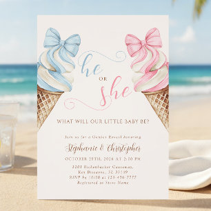 Invitación Él o Ella Helado Acuarela Revelación de Género