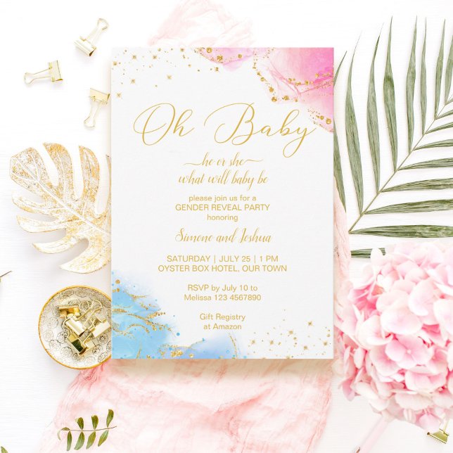 Invitación Él o ella oh bebé purpurina rosa y azul invitan (Subido por el creador)