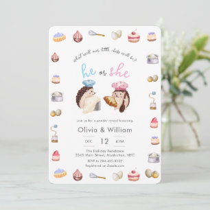 Invitación Él o Ella Pequeño Chef Pastelero Erizo Revelación 