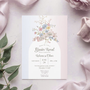 Invitación Él o Ella Revelación de Género con Arco Floral de 