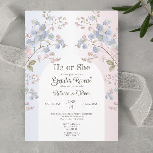Invitación Él o Ella Revelación de Género Floral Rosa Azul