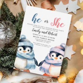 Invitación Él o ella, Revelación de género, pingüino de Baby