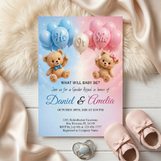 Invitación Él o Ella Revelación del género de Teddy