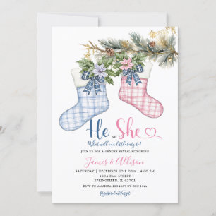 Invitación Él o ella revelan sexo de Navidades de soca