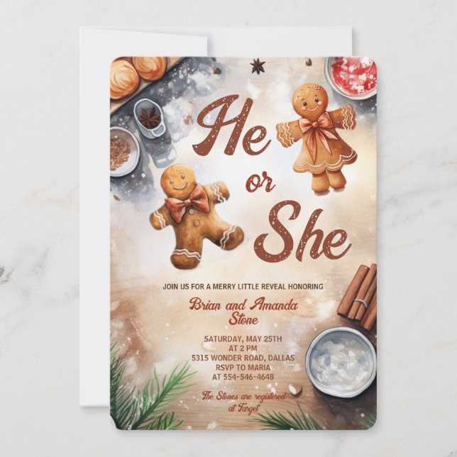 Invitación El o ella revelan sexo de ngerbread Cookies de Nav (Anverso)
