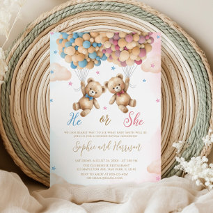 Invitación Él O Ella Teddy Osos Revelación De Género