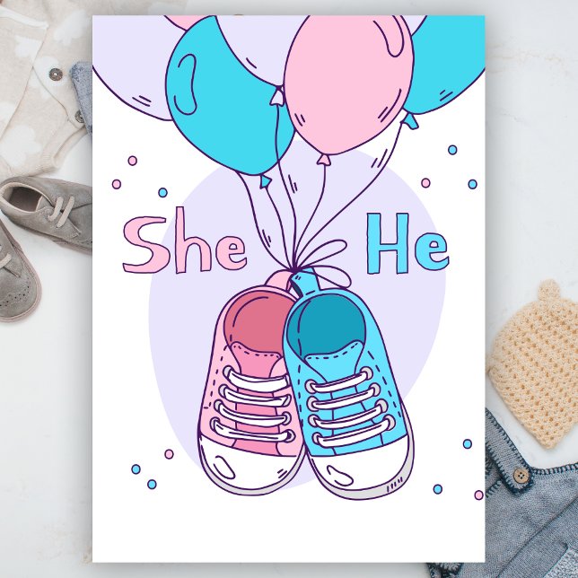 Invitación Él o ella zapatillas revelan género de globo azul  (Subido por el creador)