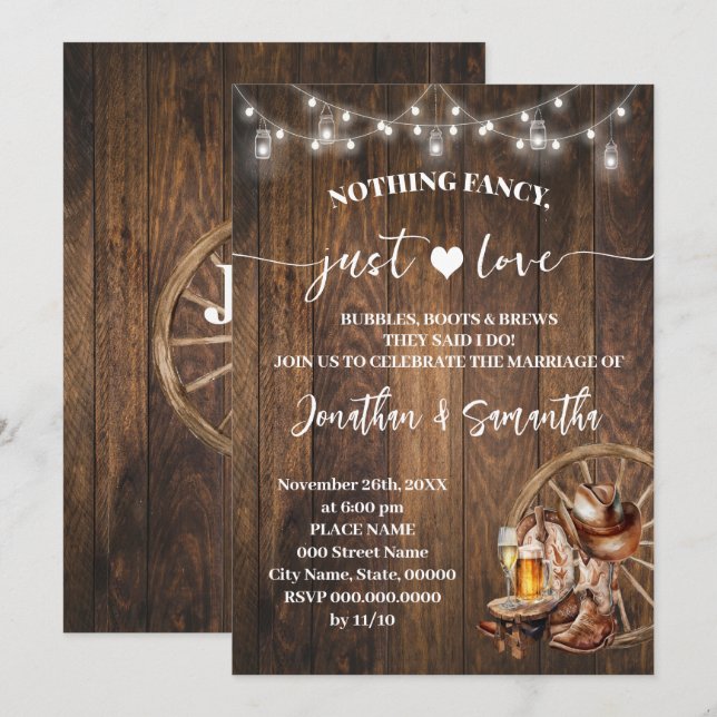 Invitación El Occidente Nada Fancy Ama Al Boda De Elopement (Anverso / Reverso)