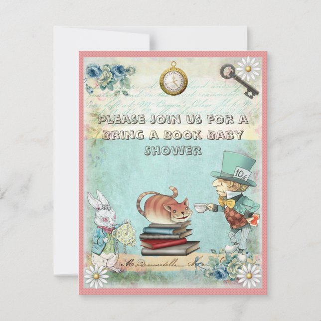 Invitación El odio loco trae Baby Shower libro para Chicas (Anverso)