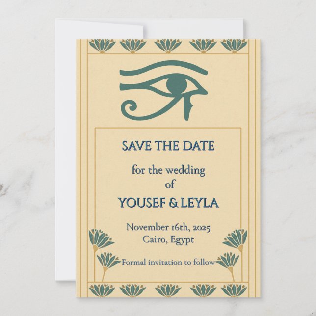 Invitación El ojo egipcio de Horus Lotus Gold salva la fecha (Anverso)