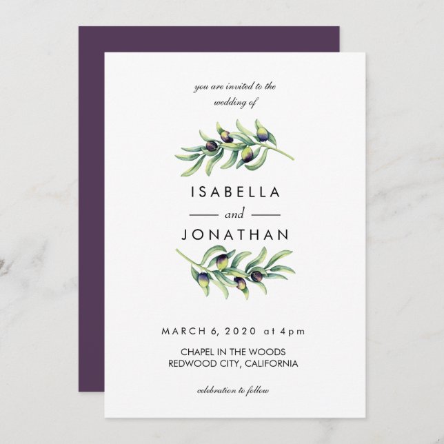 Invitación El Olivar | boda rústico de dos ramas (Anverso / Reverso)