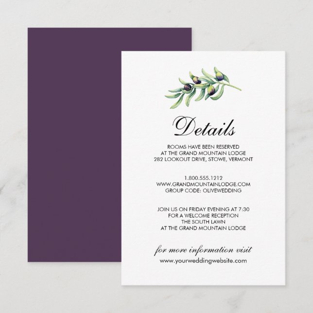 Invitación El Olivar | Detalles del Boda ruso (Anverso / Reverso)