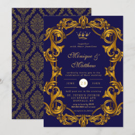 Invitación El oro azul de la Corona Real florece Boda