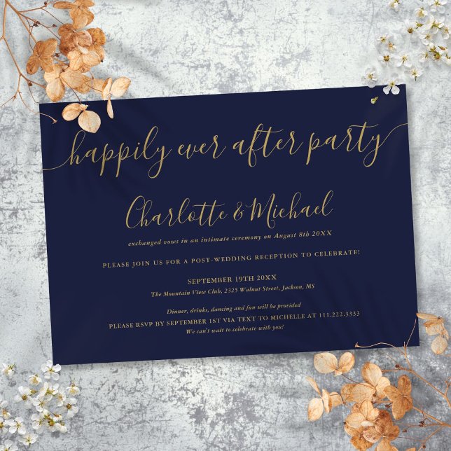 Invitación El oro azul de la marina feliz por siempre después (Navy Blue Gold Happily Ever After Party Wedding Invitation)