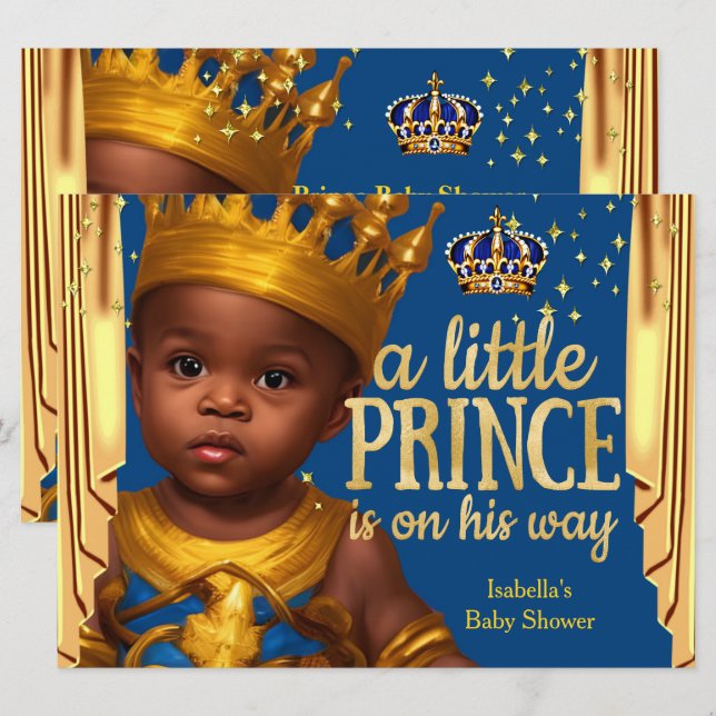 Invitación El oro azul real daña a la etnia príncipe Baby Sho (Anverso / Reverso)