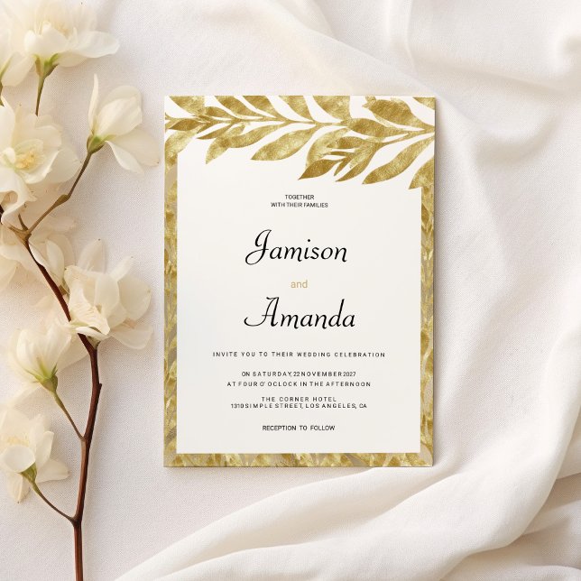 Invitación El oro blanco deja elegancia Boda floral (White gold leaves elegance floral Wedding )