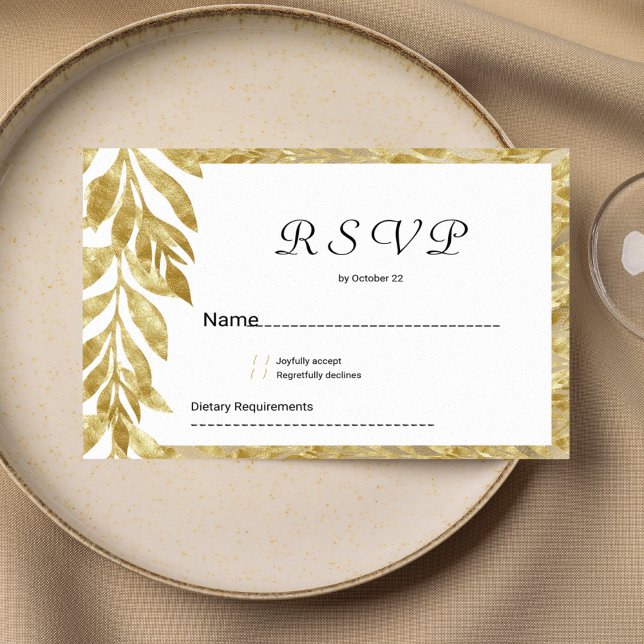 Invitación El oro blanco deja elegancia floral RSVP (White gold leaves elegance floral RSVP)