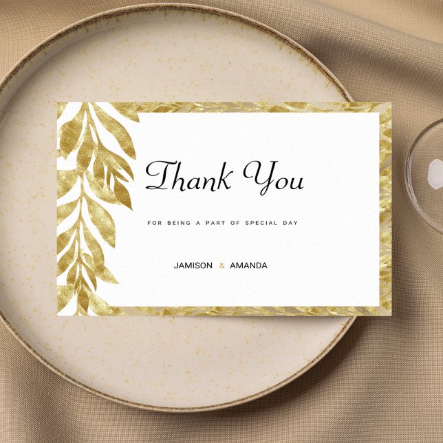 Invitación El oro blanco deja la elegancia floral Gracias (White gold leaves elegance floral Thank You)