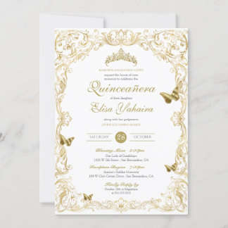 Invitación El oro blanco elegante barroco Regal Quinceanera