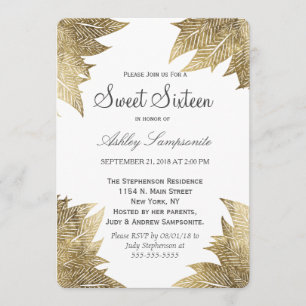 Invitación El oro blanco moderno deja dulce 16