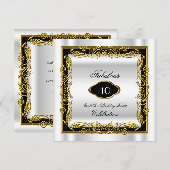 Invitación El oro blanco negro fabuloso 40 aniversario elegan (Anverso / Reverso)
