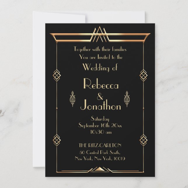 Invitación El oro Boda del Art Deco sobre la elegancia de la 