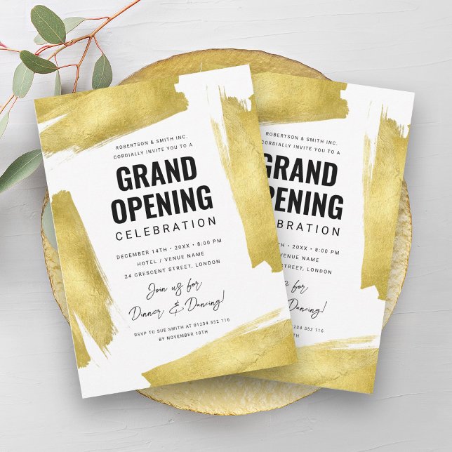Invitación El oro de la gran apertura de las empresas moderna (Modern Corporate Grand Opening Gold Invitation)