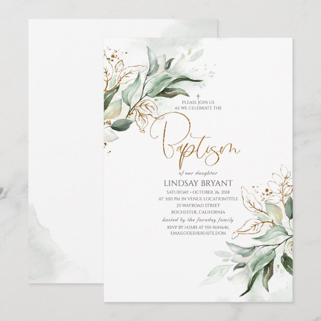 Invitación El oro deja a Eucalyptus la vegetación y el bautis (Anverso / Reverso)