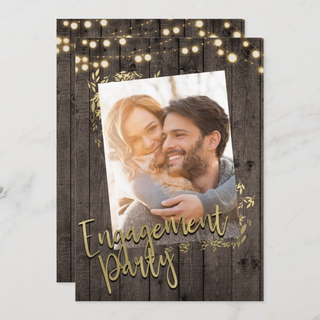 Invitación El oro deja alumbrar un compromiso de madera oscur (Anverso / Reverso)