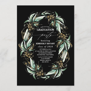 Invitación El oro deja la vegetación Wreath Black Graduation
