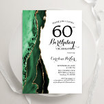 Invitación El oro del Agate verde esmeralda 60 cumpleaños<br><div class="desc">Invitación a la fiesta de cumpleaños número 60 de color verde esmeralda, blanco y dorado. Elegante diseño moderno con fondo geodésico de mármol agate acuarela, oro falso purpurina y tipografía de escritura. La carta de invitación de moda es perfecta para una elegante celebración del cumpleaños de las mujeres. Invitaciones Zazzle...</div>