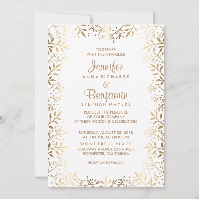 Invitación El oro del aliento del bebé y el Boda blanco (Anverso)