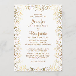 Invitación El oro del aliento del bebé y el Boda blanco