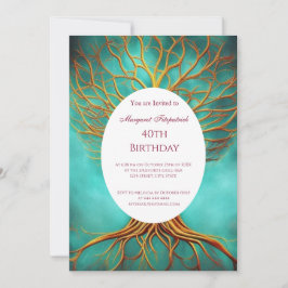 Invitación El oro del árbol de la vida verde azulado a cualqu