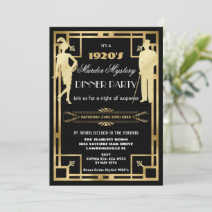 Invitación El oro del Art Deco rugiendo Fiesta del misterio d